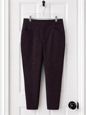 Maurices Smart Ankle Pants Black Red Diamond Print Stretch Work Size L Regular